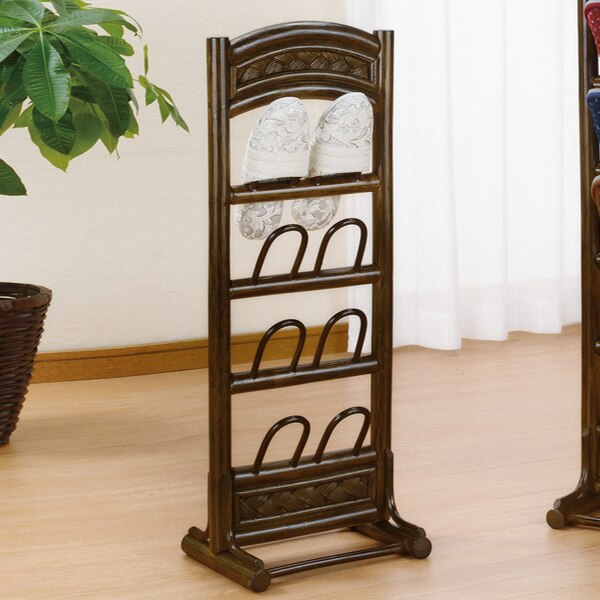 スリッパラック 4段 ラタン製 籐家具 幅31cm スリッパ立て スリッパスタンド スリッパ入れ スリッパ 収納 ルームシューズ 玄関収納 下駄箱 収納ラック