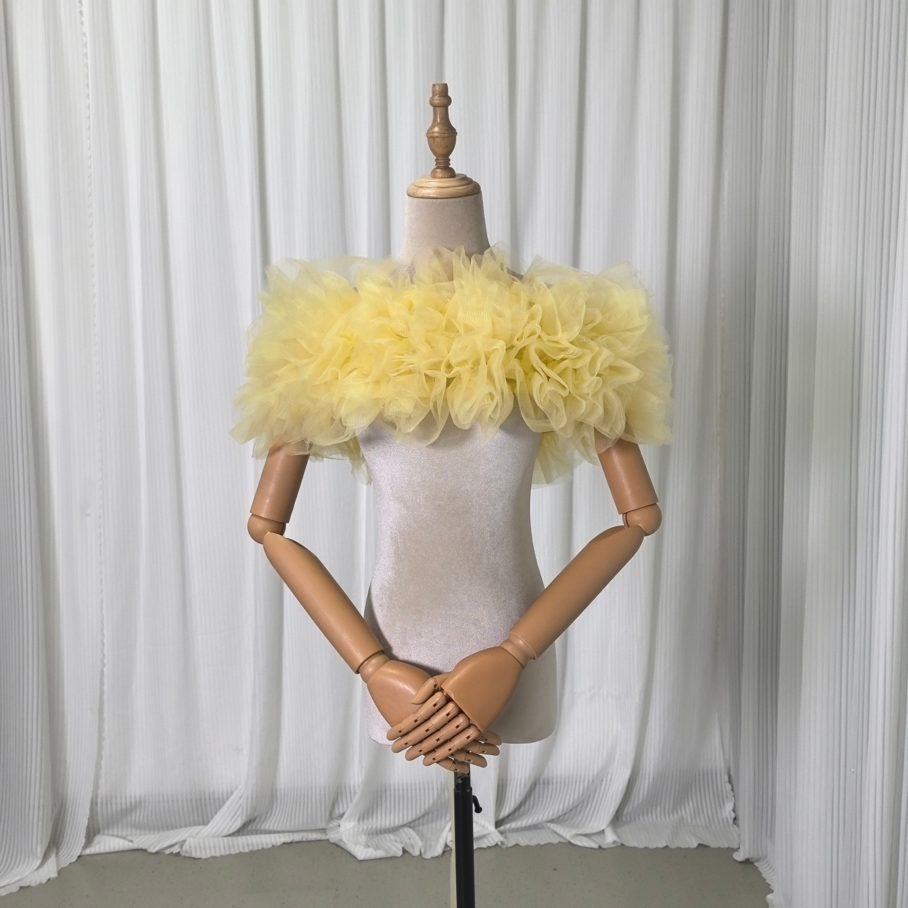 取り外しオフショルダー イエロー ラッフルフリル 編み上げ 結婚式 花嫁 可愛い