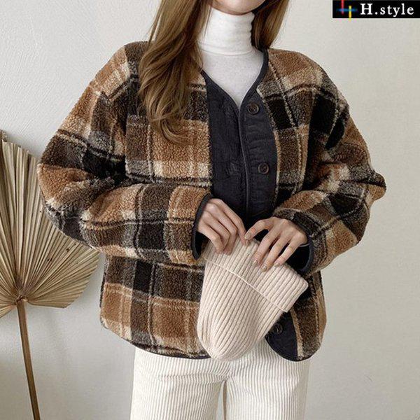 HスタイルDKチェックモンモンパディングジャンパー/冬/パディング/ジャケット/ジャンパー/キルティング/ボグリ/タンブル/ジップアップ/アウター