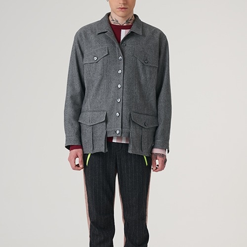 Genderless Wool HERRINGBONE Oversize fit Blouson_GRAY