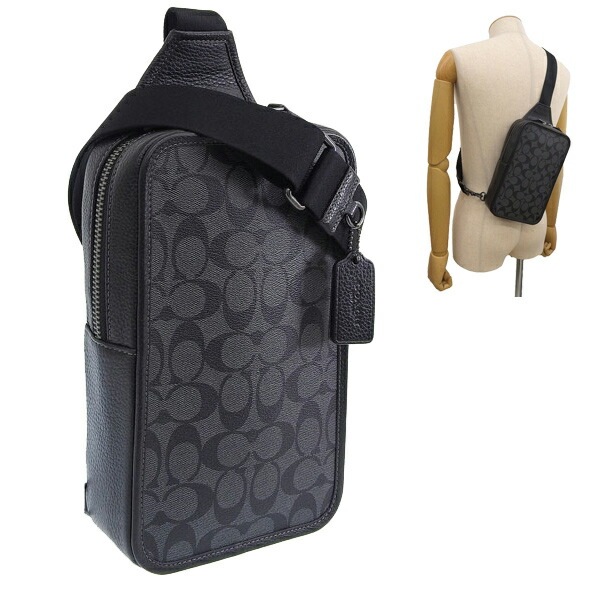 コーチ バッグ メンズ ボディバッグ アウトレット チャコール×ブラック サリバンパック シグネチャー キャンバス SULLIVAN OK SIGNATUR C9867QBMI5 COACH