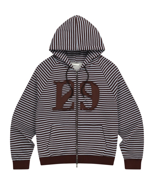 【ILLIGO】 129 LOGO PATCH HOODIE ZIP-UP STRIPE BROWN 正規品