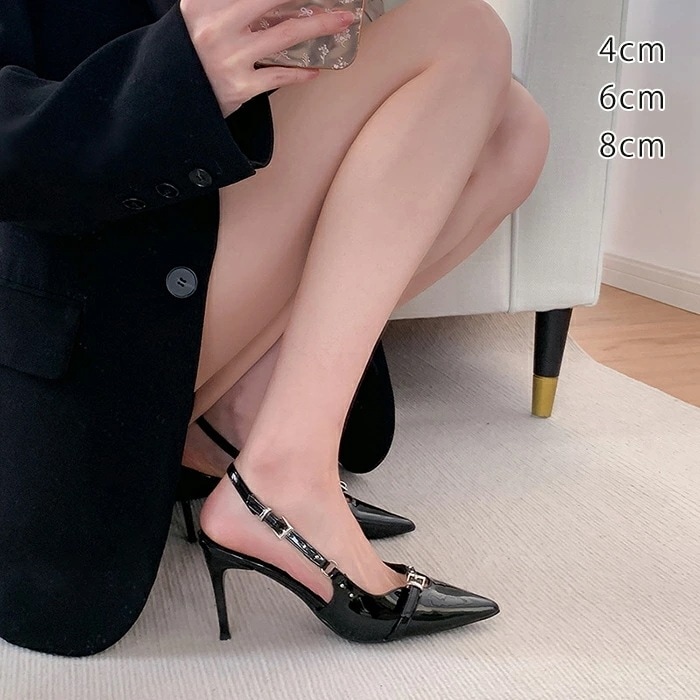 ハイヒール レディース ポインテッドトゥ ピンヒール 美脚パンプス 靴 ヒール4cm 6cm 8cm シンプル ベルト 痛くない 歩きやすい エナメル美脚 華奢見え ベーシック シューズ カジュアル