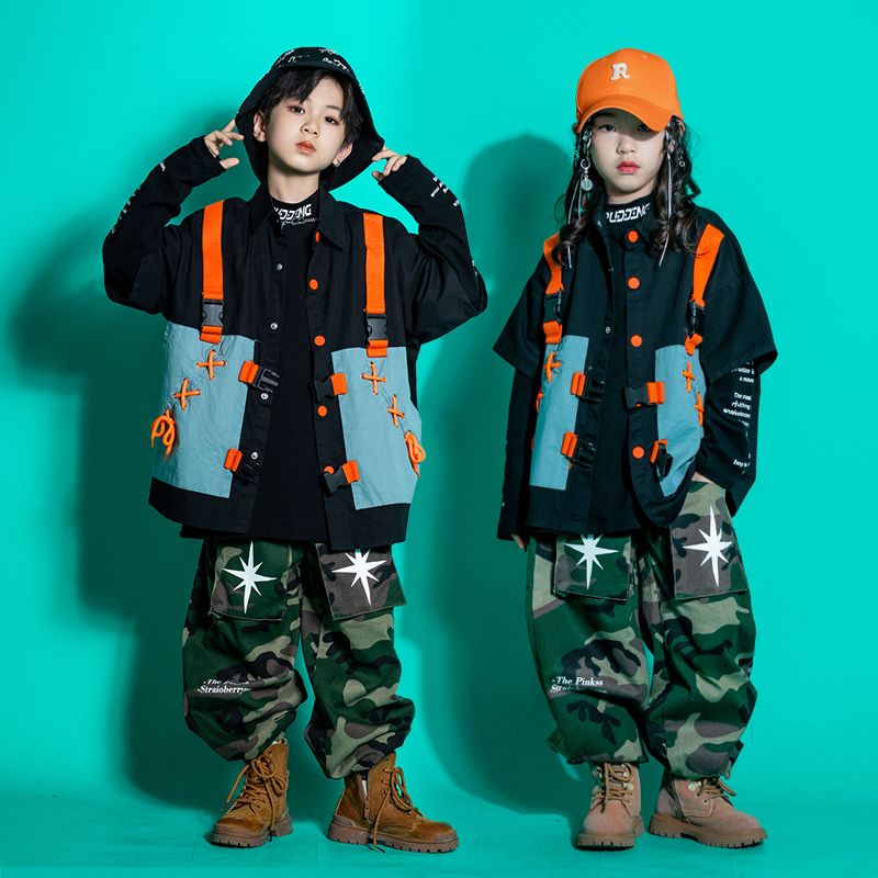 子供の街のダンスの服装の男女の子供のヒップホップのファッション服の子供のフレームの太鼓の演出服のhiphopの揚げ街の子供服はとてもかっこいいです
