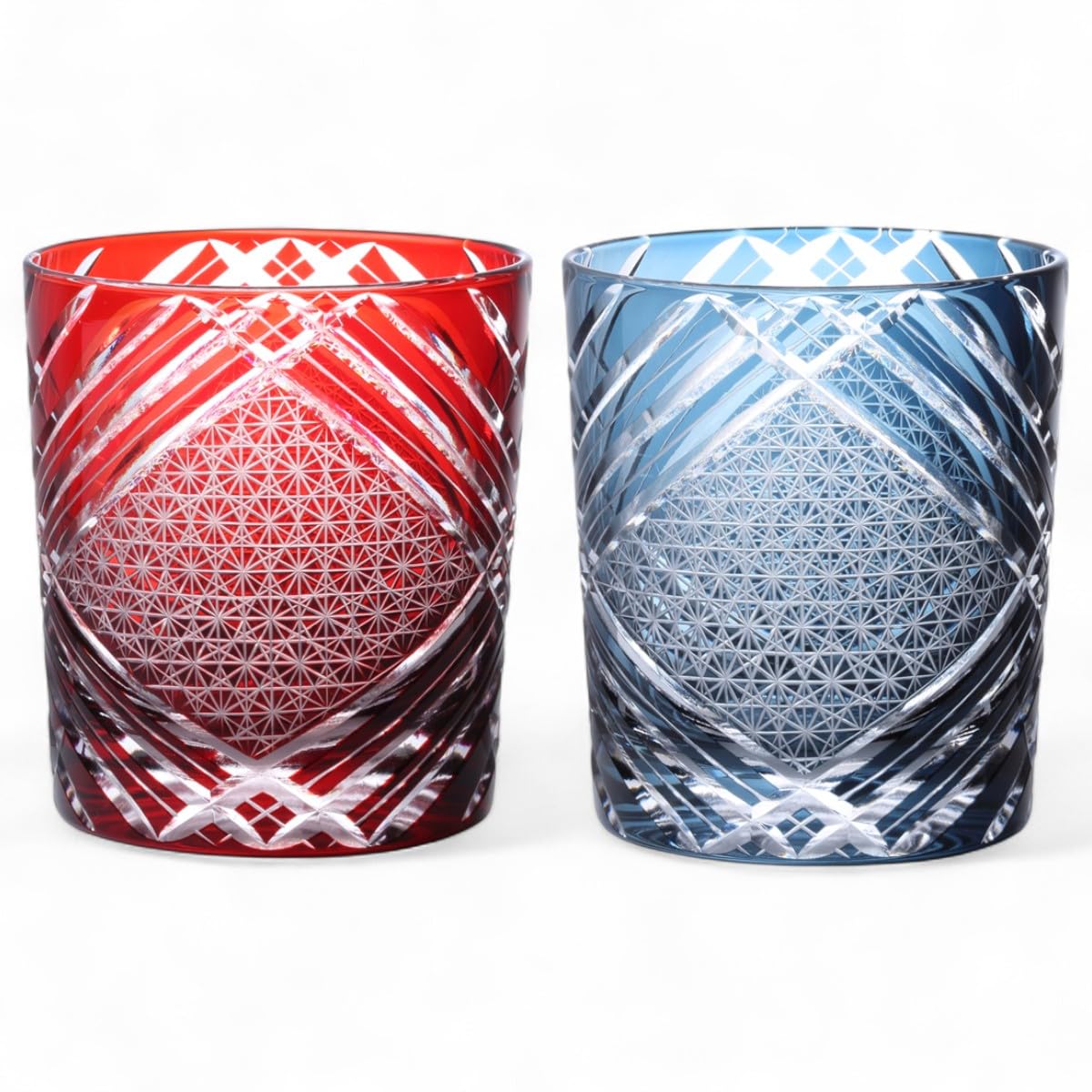 J-kitchens 水影 切子 ペア グラス カップ Φ80xH90mm 280cc 窓小紋 レッド 美匠 Current Model