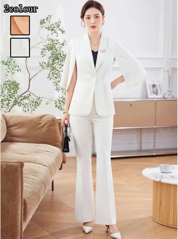 洗えるスーツ 着痩せ レディース フォーマル セットアップ 通勤 OL コート 7分袖ジャケット+パンツ 長パンツ 2点セット ママ 入学式 卒業式 カジュアル ビジネス パンツスーツ 結婚式 オフィ