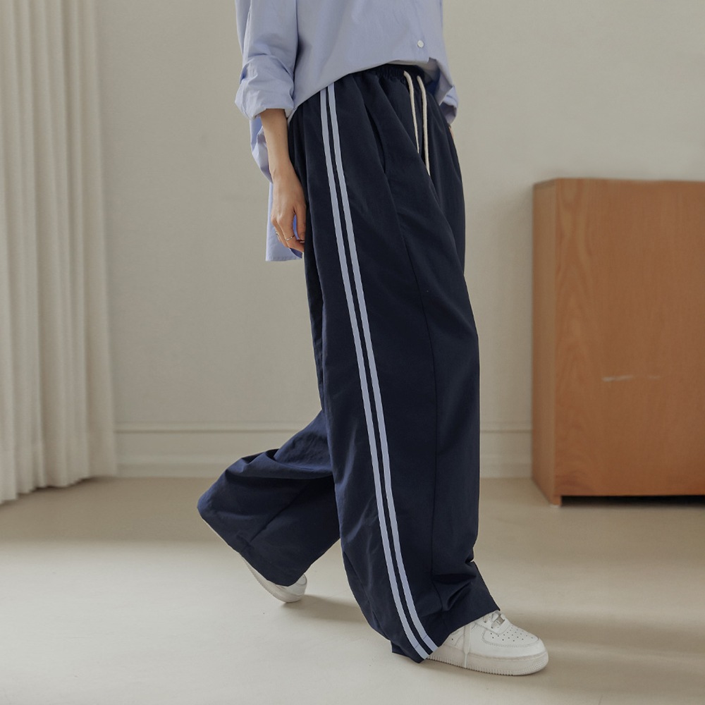 リノフカラーリングサイドラインバンディングワイドパンツ
