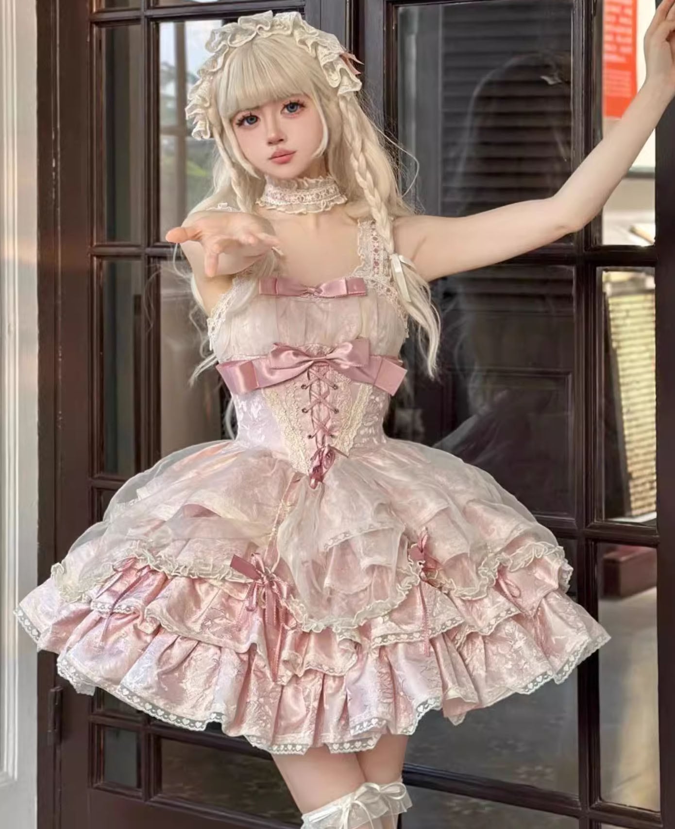 ロリータ ワンピース ジャンパースカート jsk キャミソール ミニ丈 ショート丈 Aライン 蝶リボン 光沢感 レース フリル 可愛い レディース 大人 ゴスロリ ロリータ服 かわい 女子