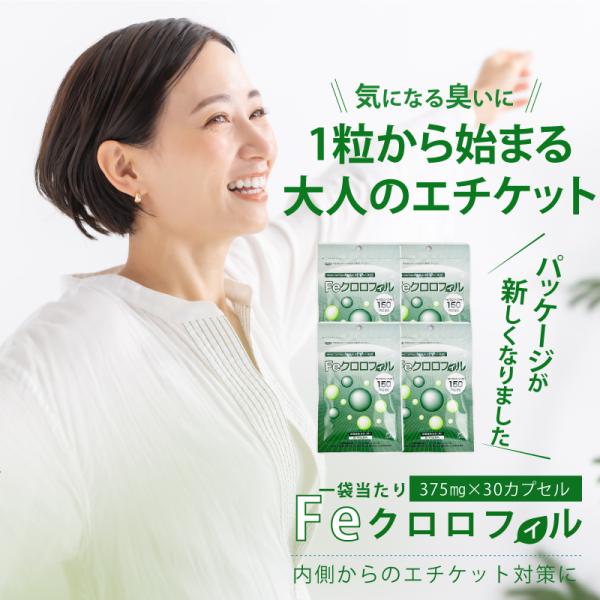 【送料無料】Feクロロフィル 30日分４袋セット！ 口臭 体臭 便臭 加齢臭 対策 予防 サプリ サプリメント におい ケア ニオケア 口臭対策