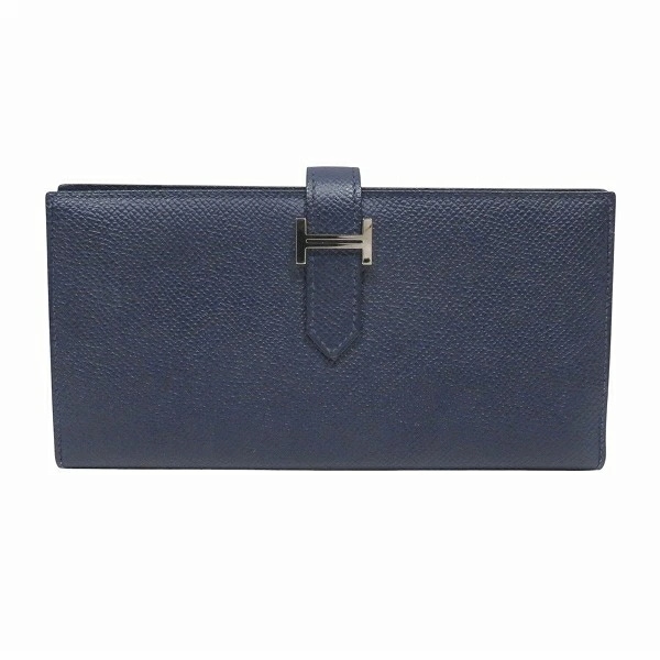 エルメス ベアンスフレ X刻印 ネイビー エプソン 長財布 レディース【中古】