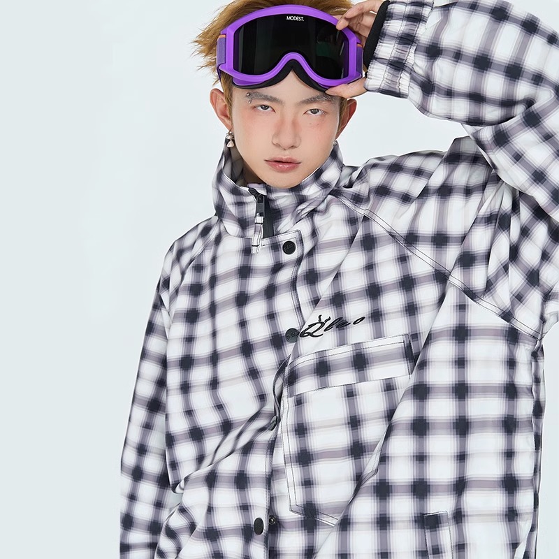 スノーボードウェア 2024 2025 上下セット メンズ レディース 3Lパンツ ズボン アウター チェック柄耐水20000 セットアップ スキーウェア スノボウェア スノーウェア 韓国風 防水防風