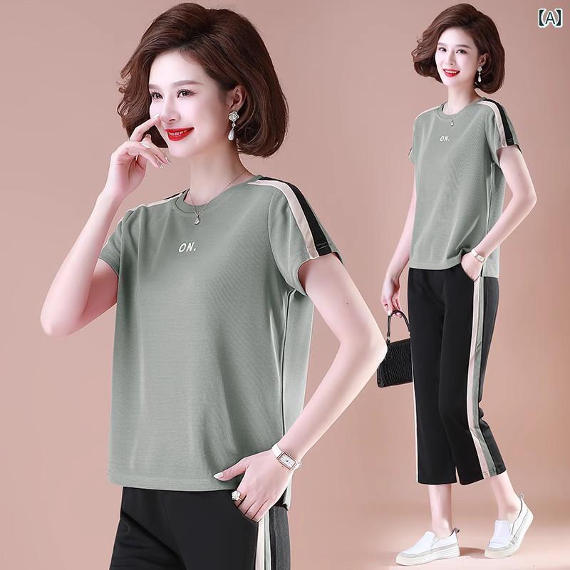 レディース ファッション おしゃれ 上品 カジュアル 婦人服 夏 半袖 Tシャツ トップス スポーツ スーツ