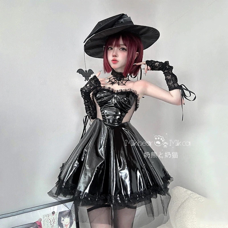 コスプレ COSコスチューム ハロウィーン セクシー 魔女 今年人気爆発中ハロウィン サスペンダー いたずら好き パテントレザー ドレス 4,662円