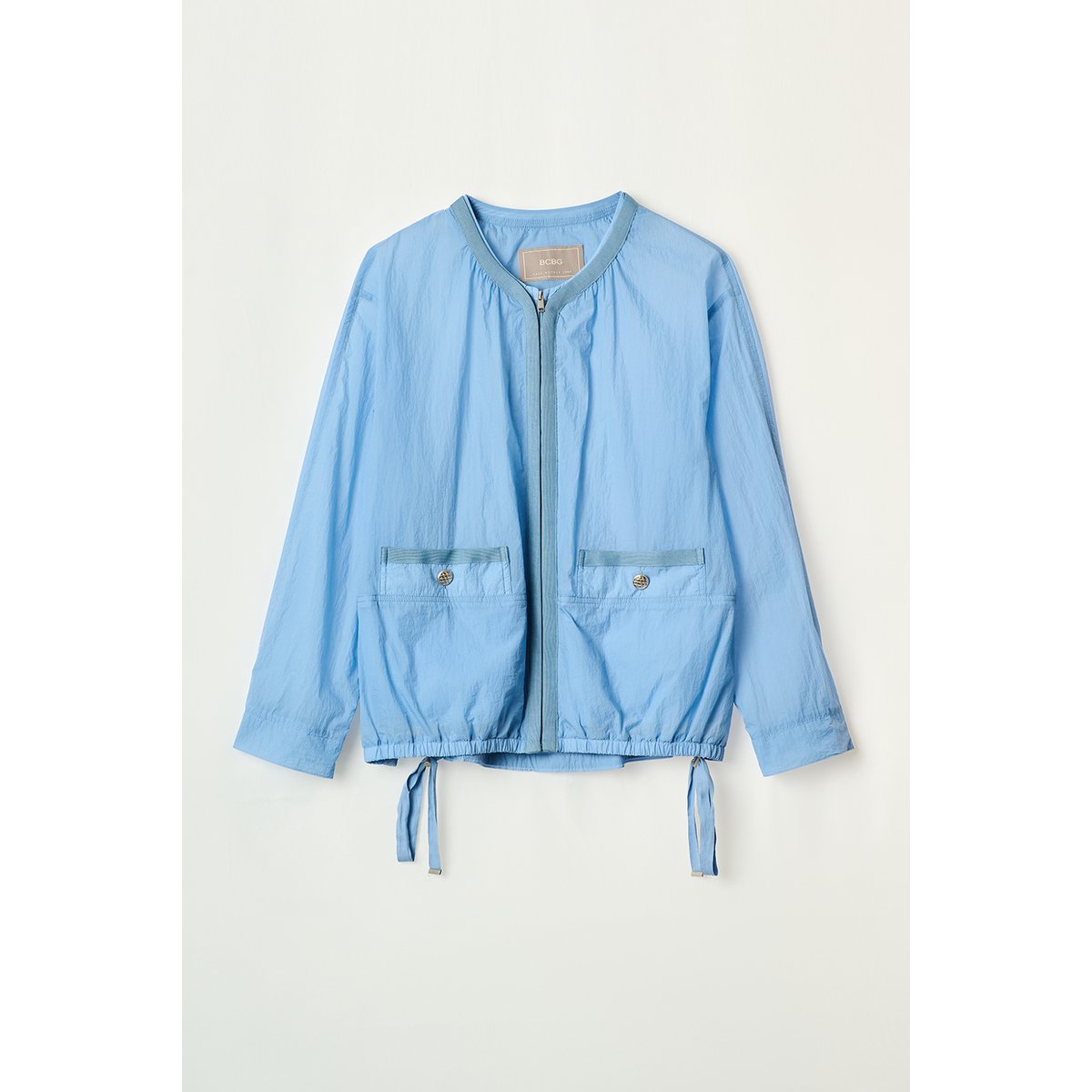 [韓国オフィスコーデ きれいめ] ニット切替ジャンパー フェミニンニットポイントブルゾン