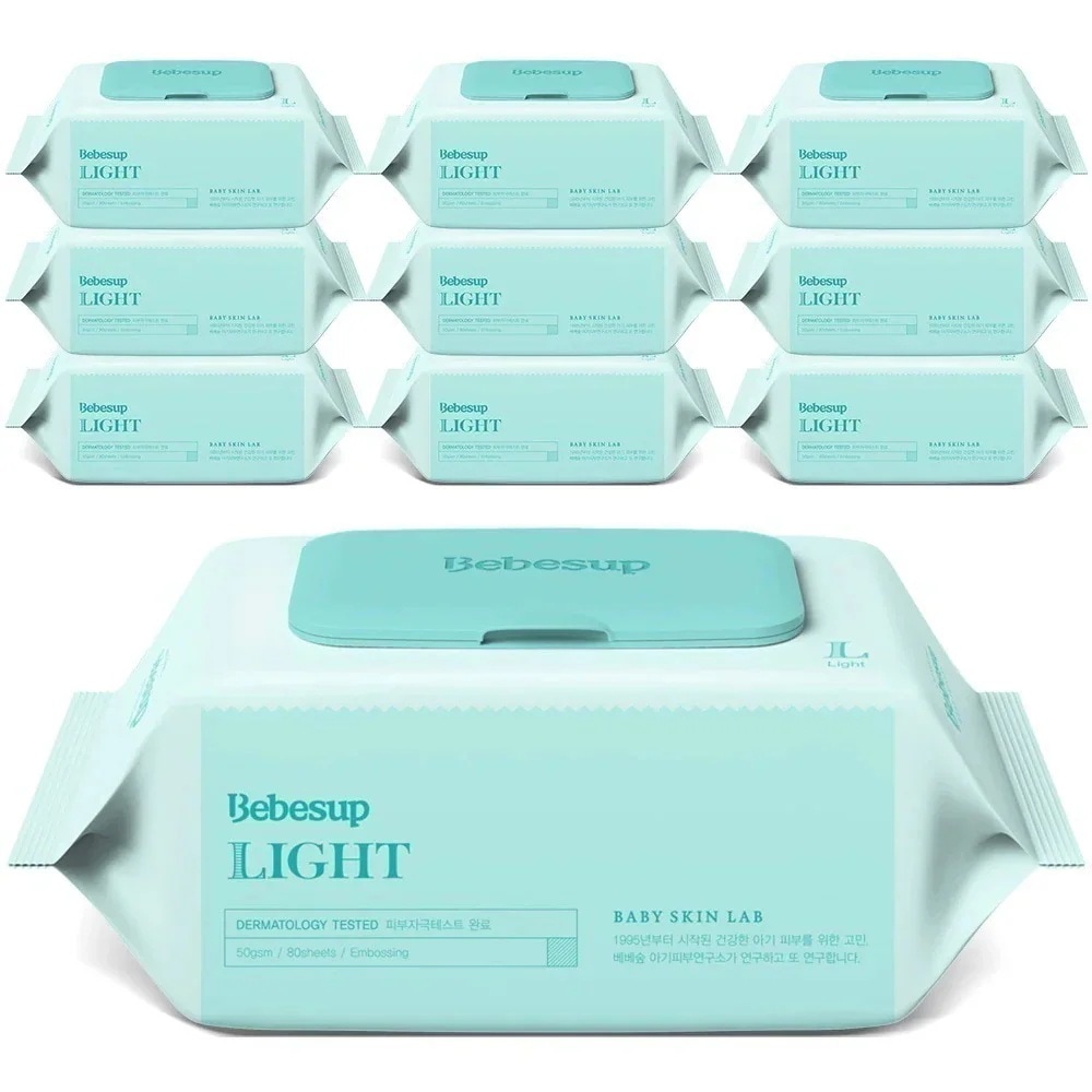 LIGHT ベビーウェットティッシュ キャップ型 80枚x10パック