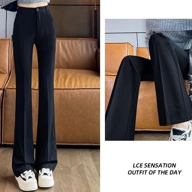 ズボン黒ブーツカットパンツ2024新スタイルハイウエストスリムドレープカジュアルパンツフレアスーツフロアレングスパンツ