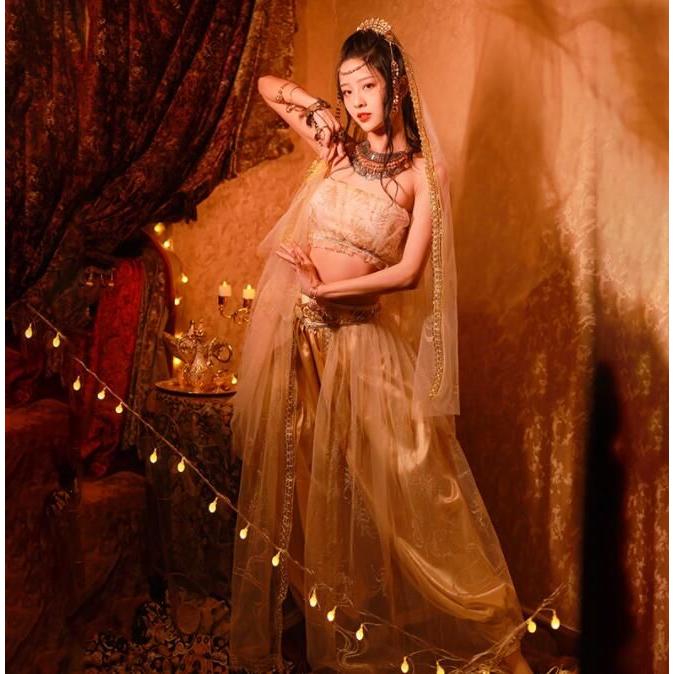 アラビアン衣装 アラジン ジャスミン風 ベリーダンス衣装3点セット アラビアン プリンセス 全身コスム フォーク ハロウィン コスプレ衣装 パフォーマンス