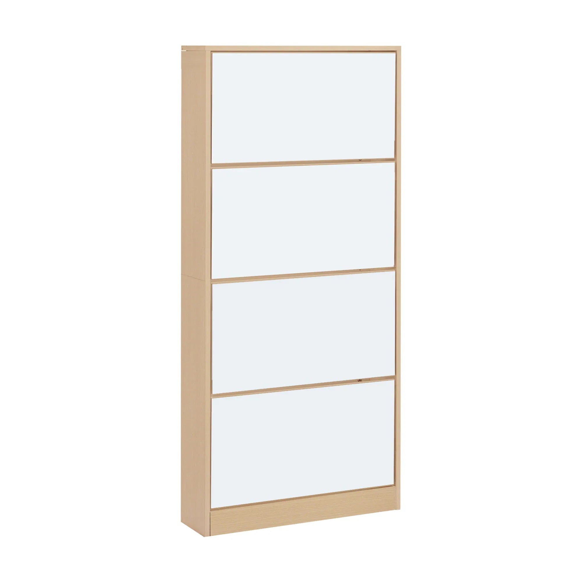 ナチュラル 薄型 4段 シューズラック スリム シューズボックス 靴箱 下駄箱 ミラー 全身鏡 姿見 スリム くつ箱 靴入れ 収納ラック エントランス 靴収納 靴収納棚 おしゃれ 木製GG