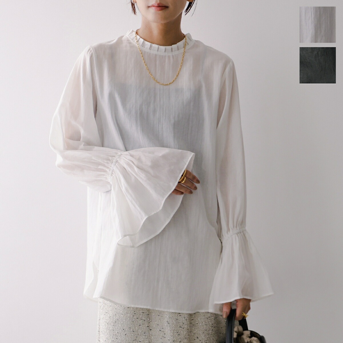 anana アナナ ブラウス a59-024 レディース キャンディースリーブ フリル シアー 長袖 カラー2色