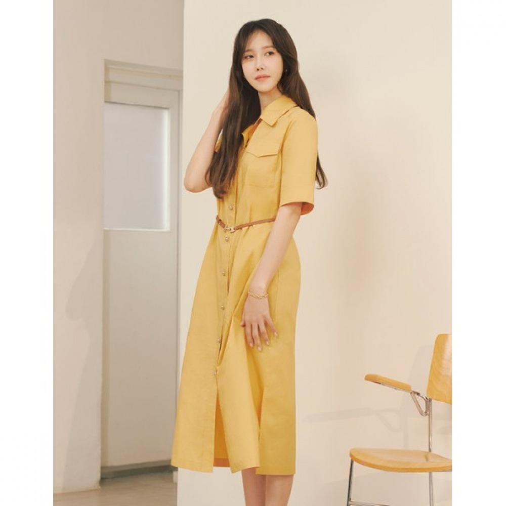 [オリビア・ローレン] レザーベルト付きシャツ型ドレス_vocoa3M4331