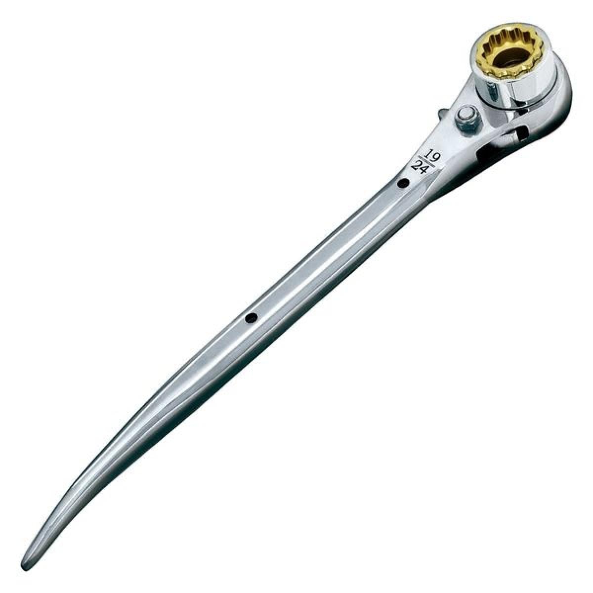 イチネン マストツール ラチェットレンチ 19/24×17 曲がり 1丁 八角グリップ ダブルソケット