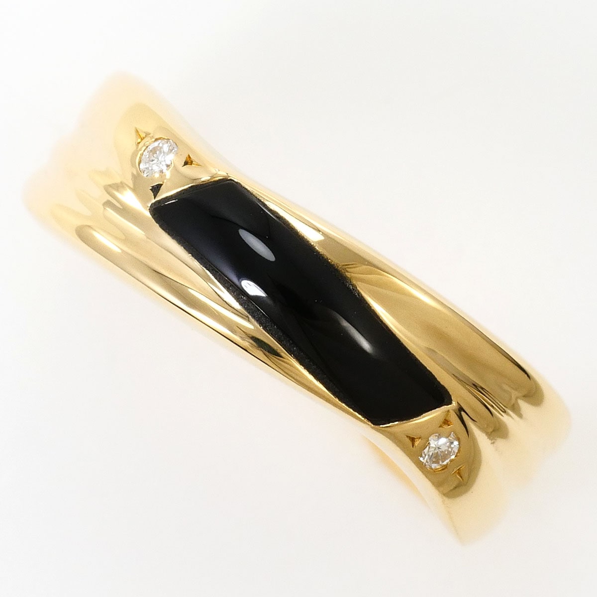 K18 18金 YG イエローゴールド リング・指輪 12号 オニキス ダイヤモンド 0.02ct 総重量約2.6g ジュエリー 中古