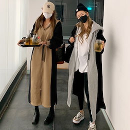 モグレン 起毛 配色 ロングフード ジップアップ韓国のファッションNO.1 トレンドライクな大人女子