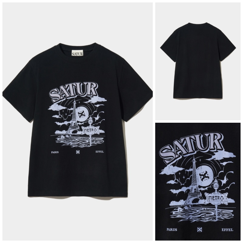 ◆SATUR◆ Paris Metro Graphic Short Sleeve T-Shirt Resort Bl SATUR】(W) PARIS METRO GRAPHIC T-SHIRT : RESORT BLACK T