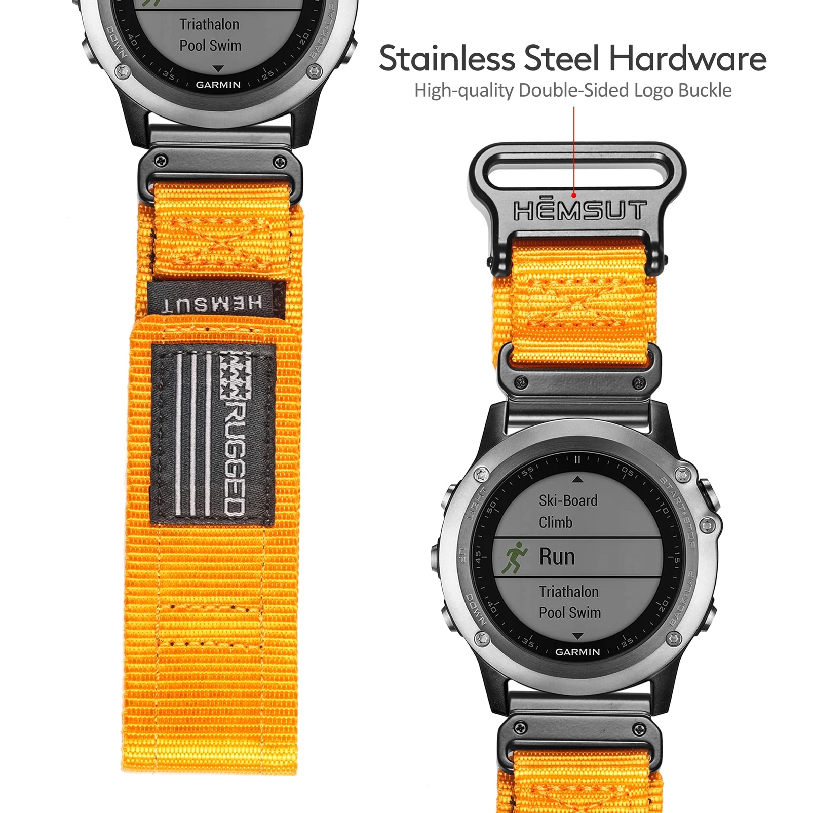 Easyfit-オレンジ色の時計ストラップ 優れた頑丈なナイロンストラップ 織り用 fenix用デザイン Forerunner vivoactive 20mm 22mm 26mm