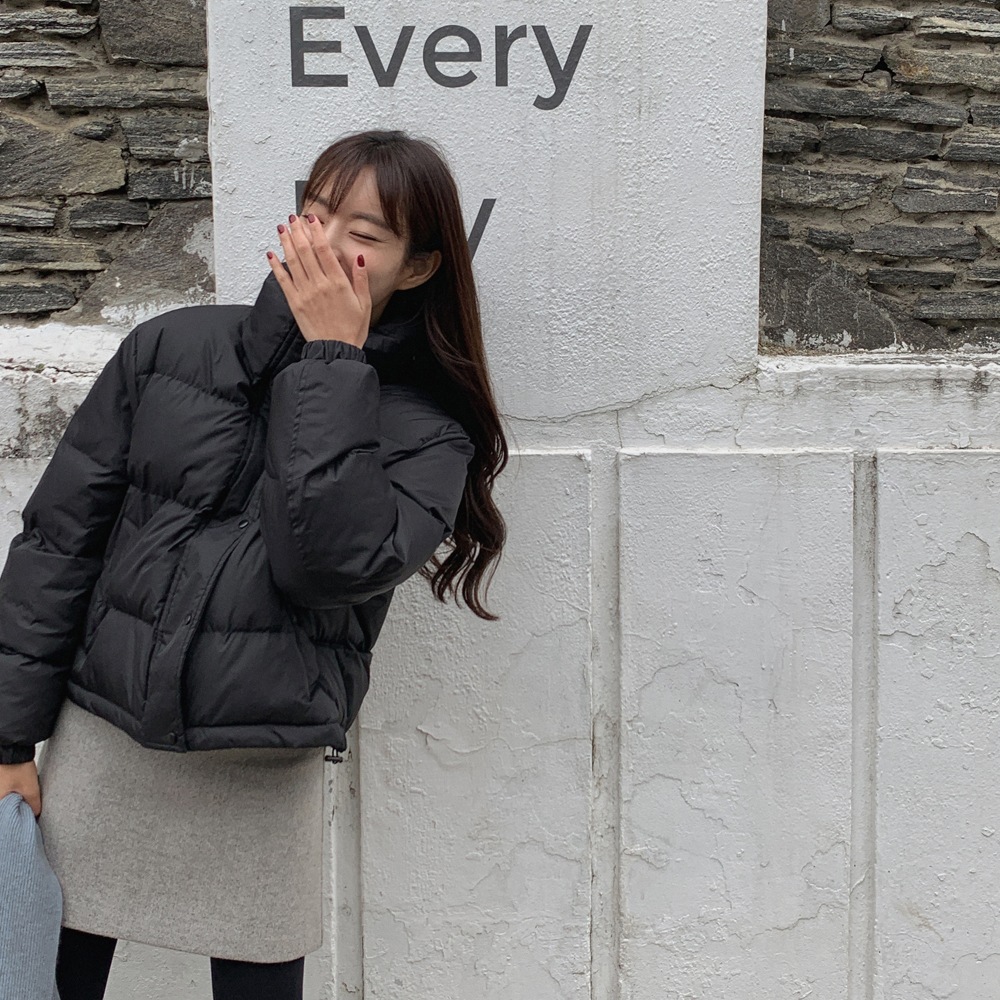 Qoo10 チェリーココ 無地 ショート ボタン ファスナー ダウ