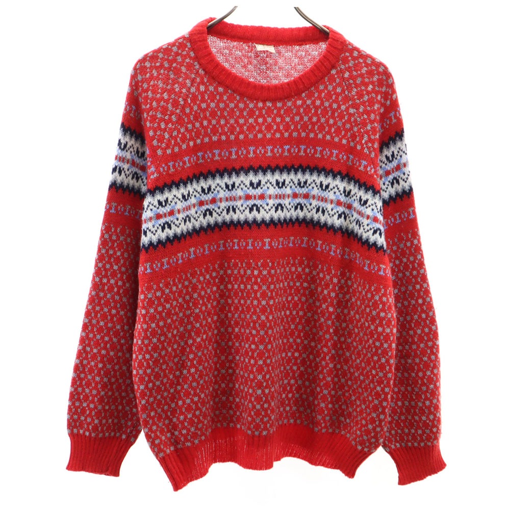 BaBaw 80s 90s イタリア製 オールド 総柄 長袖 セーター XL レッド系 ニット メンズ