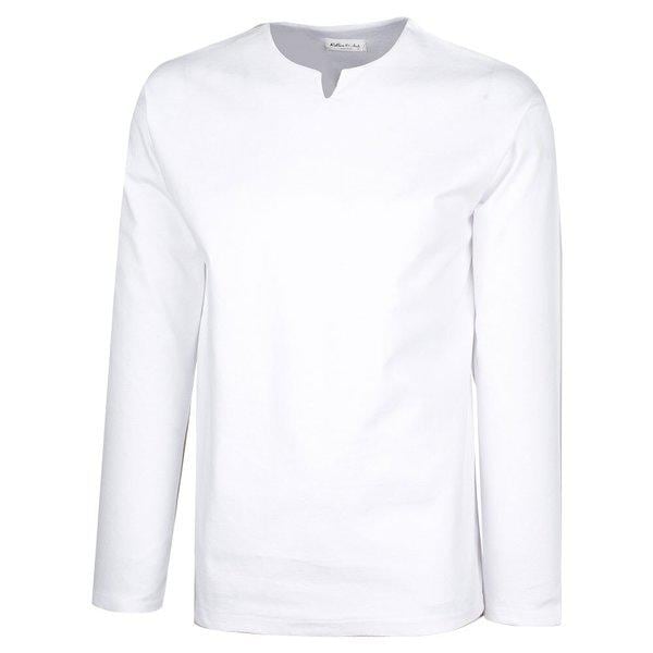 メンズソリッドブントVネックインナー長袖Tシャツ RB-TSA-Q008-ホワイト