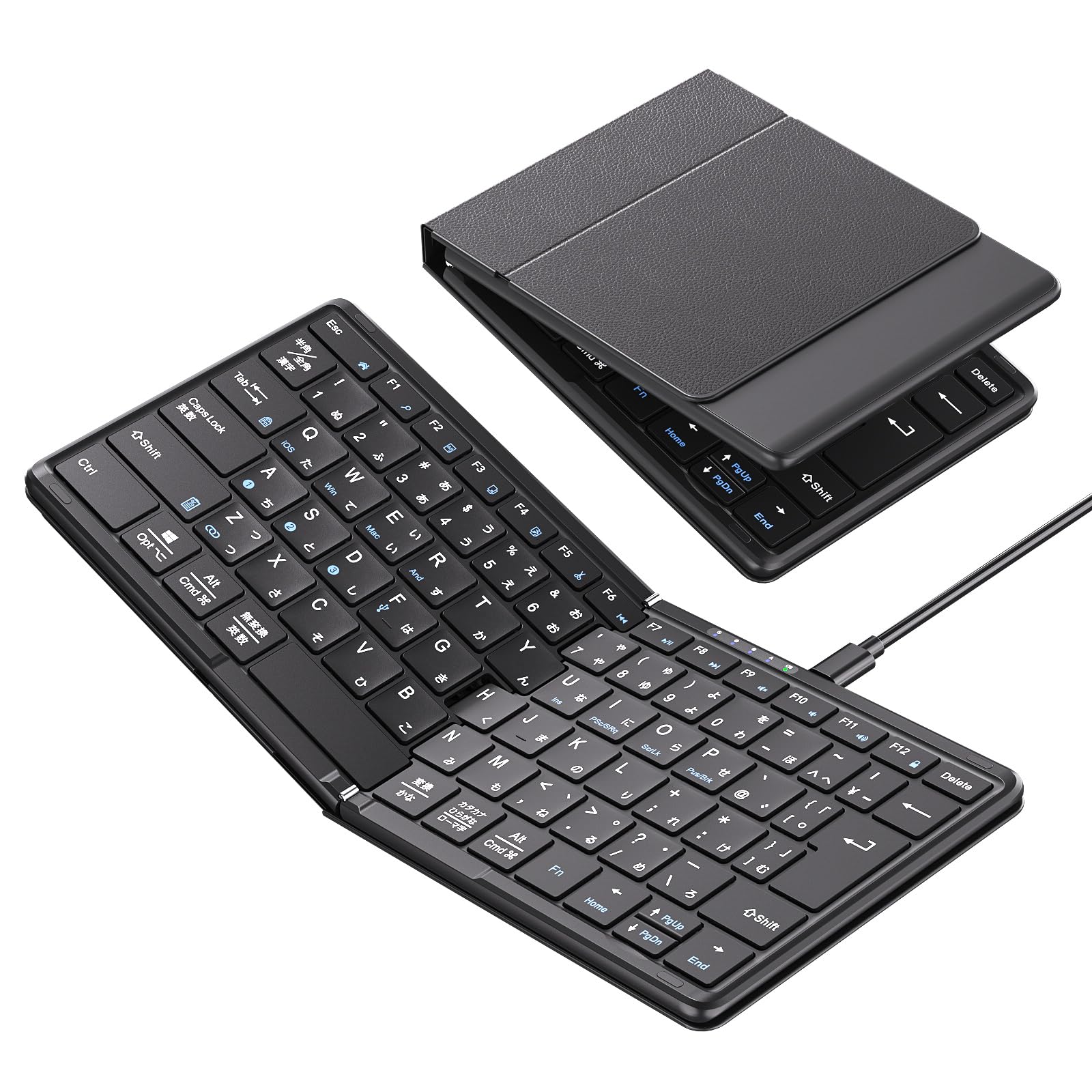 Omikamo 有線＆無線両用 ipad キーボード Bluetooth 折りたたみ JIS標準日本語配列 左右Shiftキー/L型Enterキー搭載 ワイヤレス スマホ用 コンパクト 軽量 薄型 I