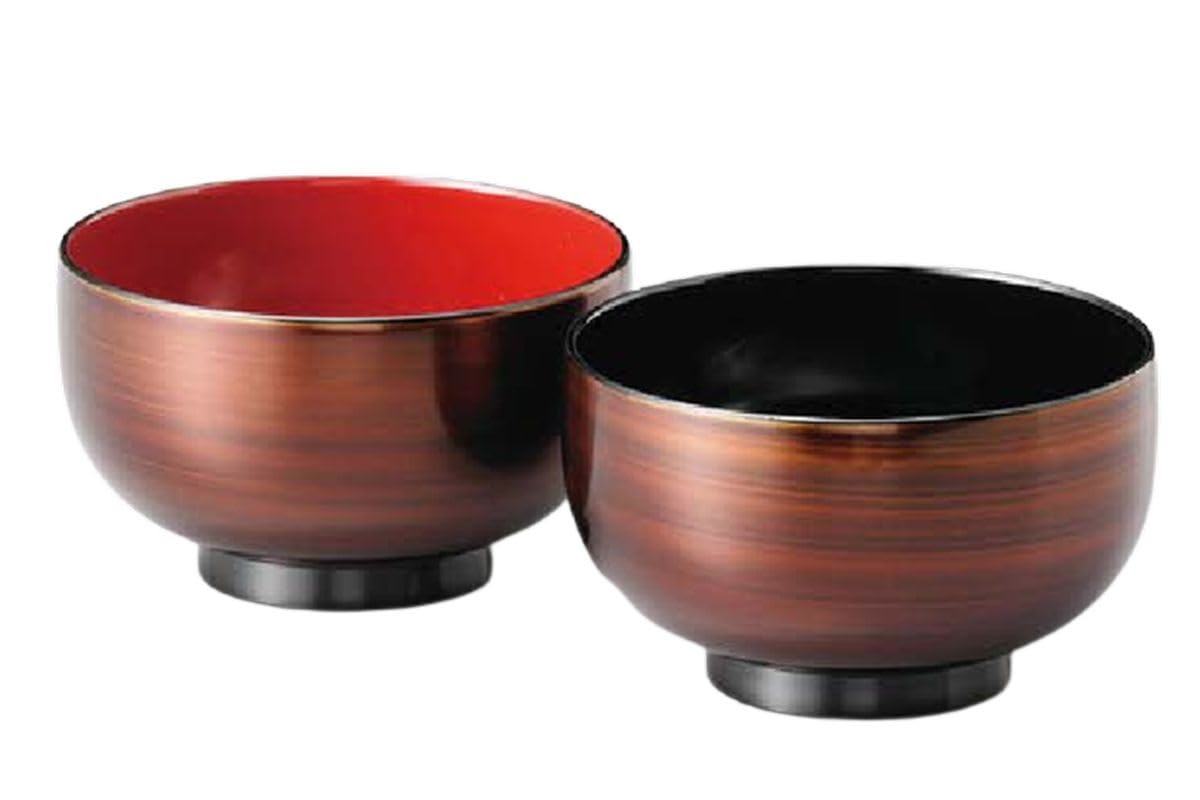 J-kitchens 味噌汁椀 日本製 琥珀 布袋椀ペア （2客) 11.5cm 食洗機対応 漆塗り 手塗り その壱
