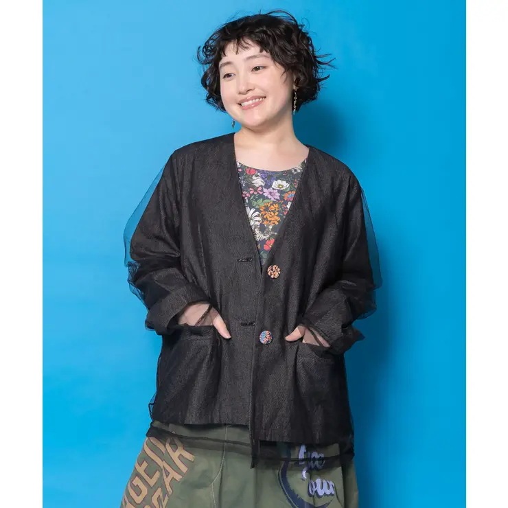 チュール重ねデニムジャケット