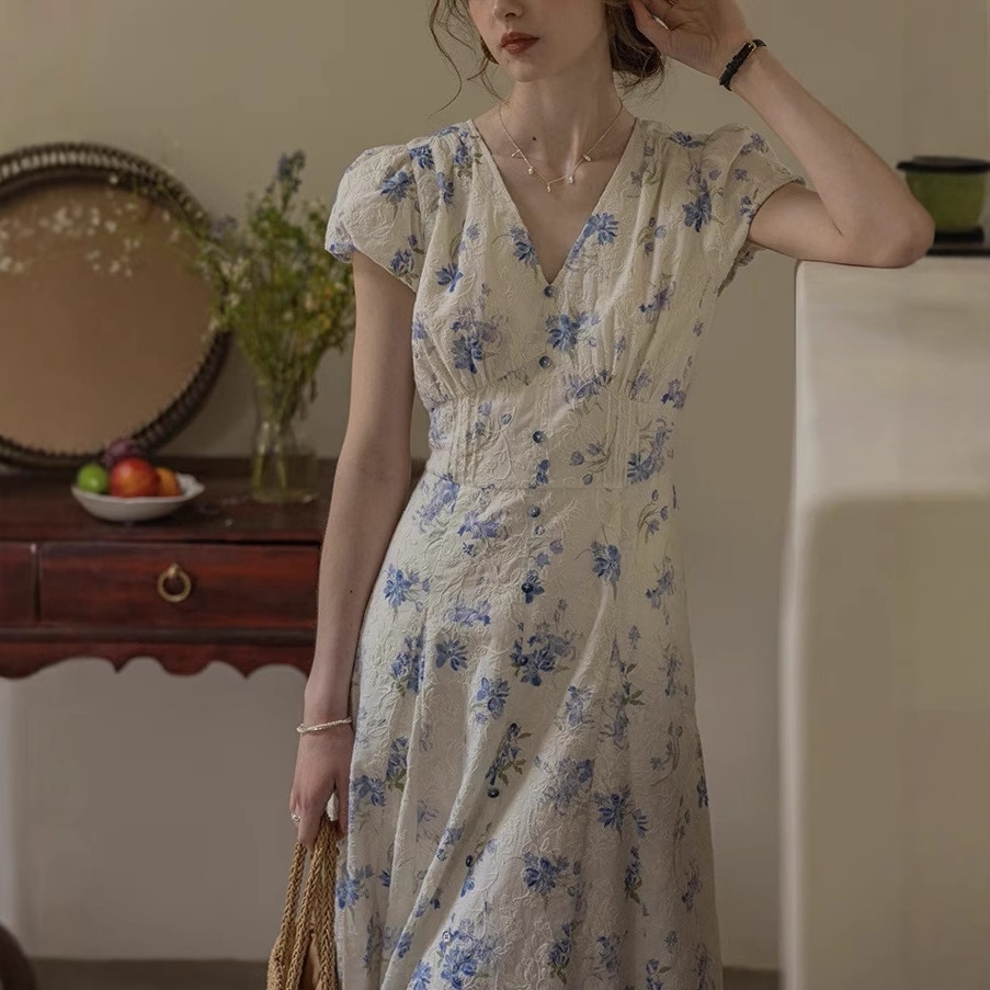 2025 夏 ロングワンピース vネック ロング丈 花柄ワンピース 秋 レディース 4,836円