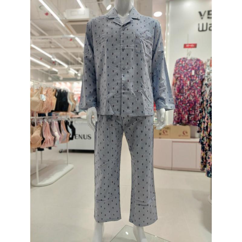 [釜山店] [ワコール]綿起毛幾何学男性パジャマ(WPAA503M BU)