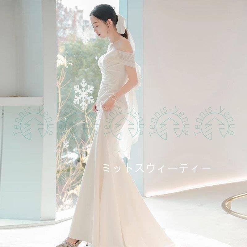 ウエディングドレス 後ろリボン 結婚式 二次会 スレンダードレス 花嫁 ウェデイングフォト 前撮り