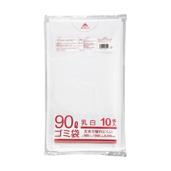 (まとめ) クラフトマン 業務用乳白半透明 メタロセン配合厚手ゴミ袋 90L HK-086 1パック(10枚) (×30セット)