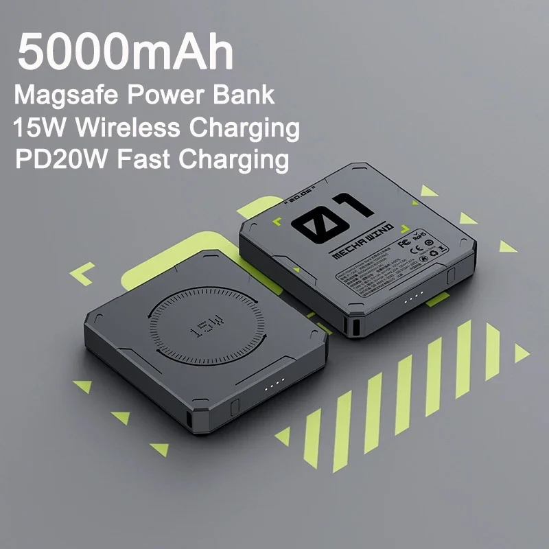 Magsafe-ミニポータブル外部バッテリー充電器,5000mAh,iPhone 15, Xiaomi用,急速充電,ワイヤレス - 509