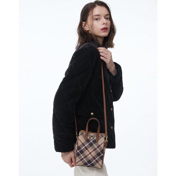 [25SS] [定番商品]ブラウンチェックレザーミニクロスバッグWCWA5E935W2