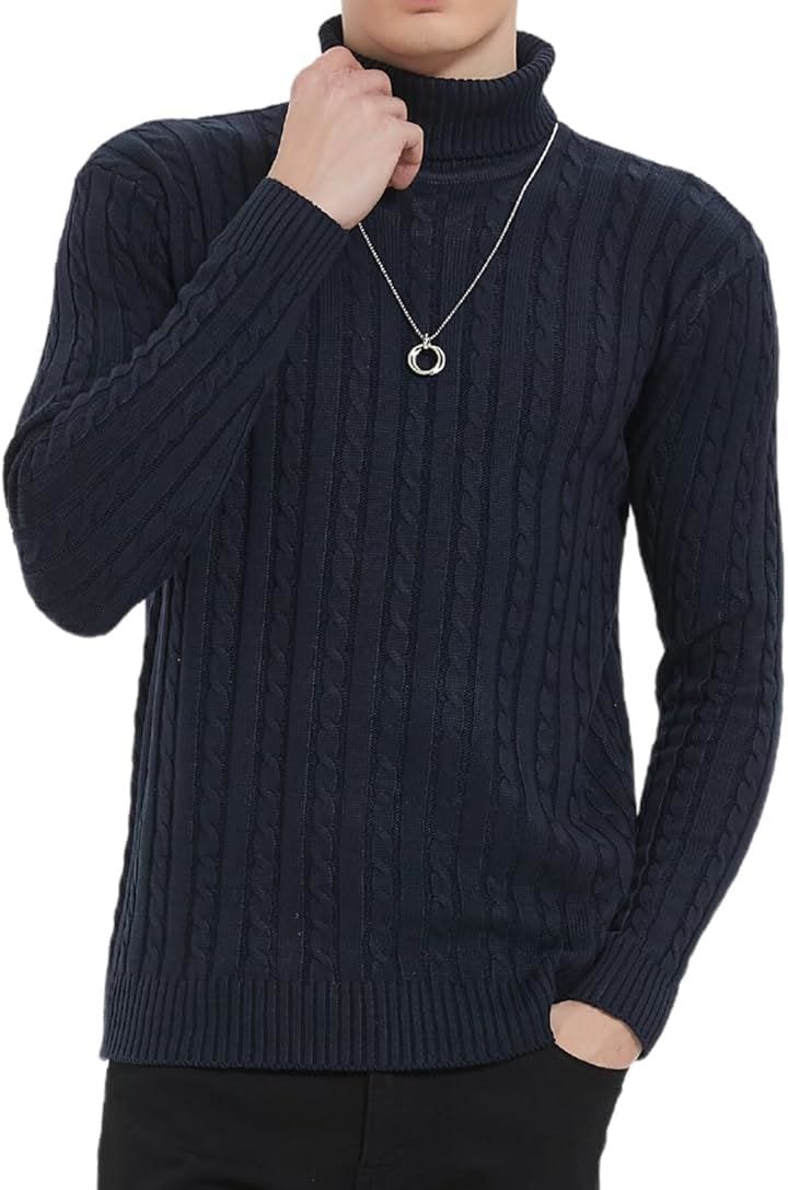 チクチクしない ニット セーター メンズ タートルネック タートルニット カジュアル 長袖 ロング 秋 冬 メンズ冬服おしゃれ メンズセーター(ネイビー, 2XL)