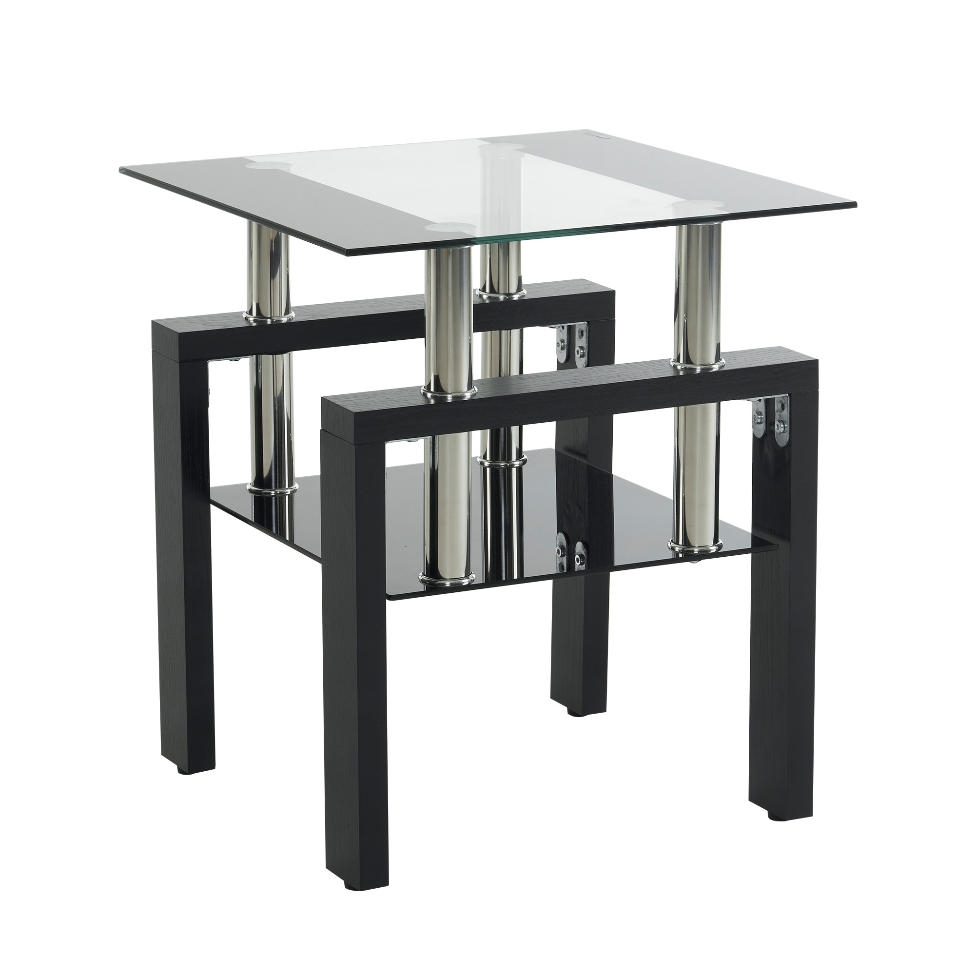 [国内即発送]【ブラック＆クリア混色天板+ブラック脚】サイドテーブル ガラステーブル ローテーブル センターテーブル 北欧 ベッドサイド ソファサイド ミニテーブル コンパクト シンプル 高級感 省ス