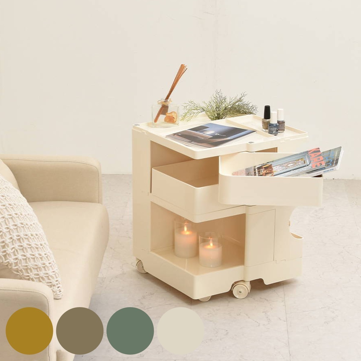 収納ワゴン REP 2 ドロワーワゴン キャスター付き ワゴン 収納 4面 機能的 サイドワゴン キッチンラック デスクワゴン 丈夫 小物収納 オープンラック サイドテーブル ソファサイド