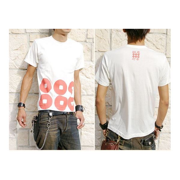 戦国武将Tシャツ (真田幸村 六連銭) 3Lサイズ 半袖 チタホワイト(白) (メンズ 大きいサイズ Uネック おもしろ)