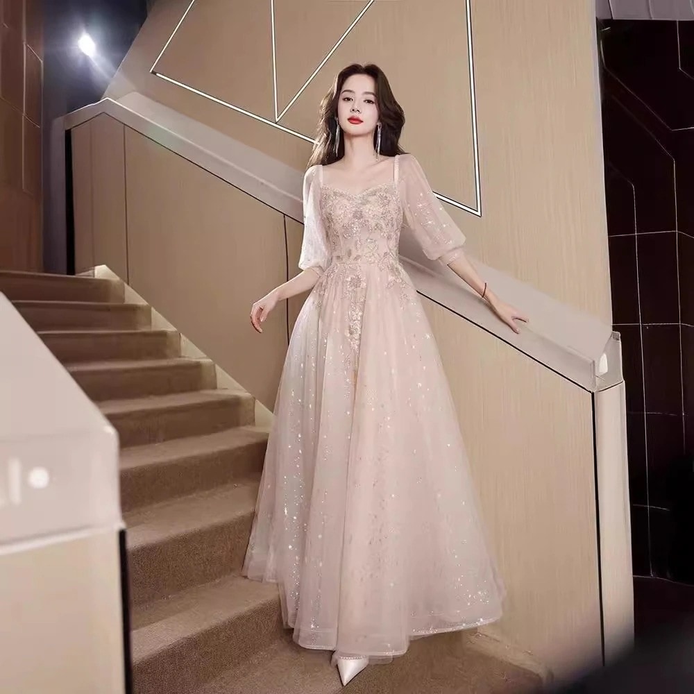 【高級パーティードレス】プラスサイズ イブニングドレス司会 / 年次会 / 成人式用 スリム効果付きハイエンドリッチ感 ドラマチックワンピース