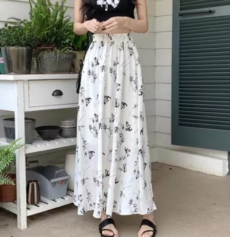 ボトムス デート モテアイテム フレアスカート 総柄 コットン ウエストゴム 大人可愛い きれいめ 上品 おしゃれ かっこいい 大人可愛い ラブリー キュート ガーリー クール モード系 セクシー