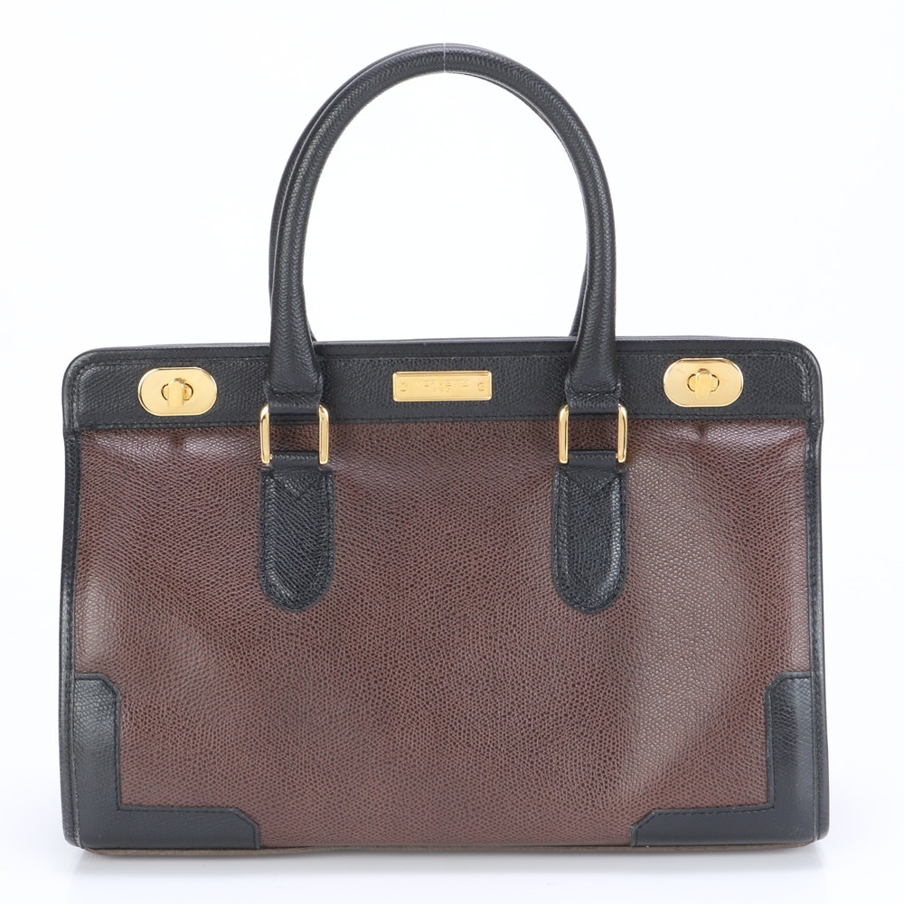 ターンロック トップハンドル ゴールド 金具 レザー ハンドバッグ トート ブラック 黒 ブラウン 茶色 レディース EEE BW6-3 中古 8,342円