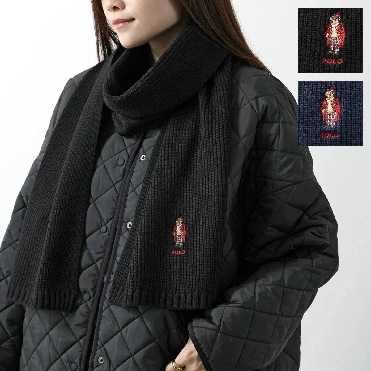 Polo Ralph Lauren ポロラルフローレン マフラー PC1300 レディース テディベア ロゴ刺繍 リブ ウールブレンド ストール カラー2色