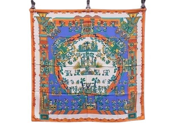 スカーフ カレ90 シルク100％ - ASTRES es SOLEILS 天体と太陽 マルチカラー 大判 ストール マフラー ブランド 高級 アクセサリー 大人可愛い【本物保証】